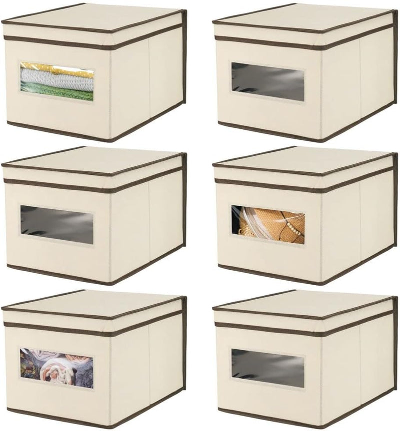 mDesign 6er-Set Stoffbox – praktische Aufbewahrungsbox mit Deckel und Sichtfenster für Schlaf-, Wohn