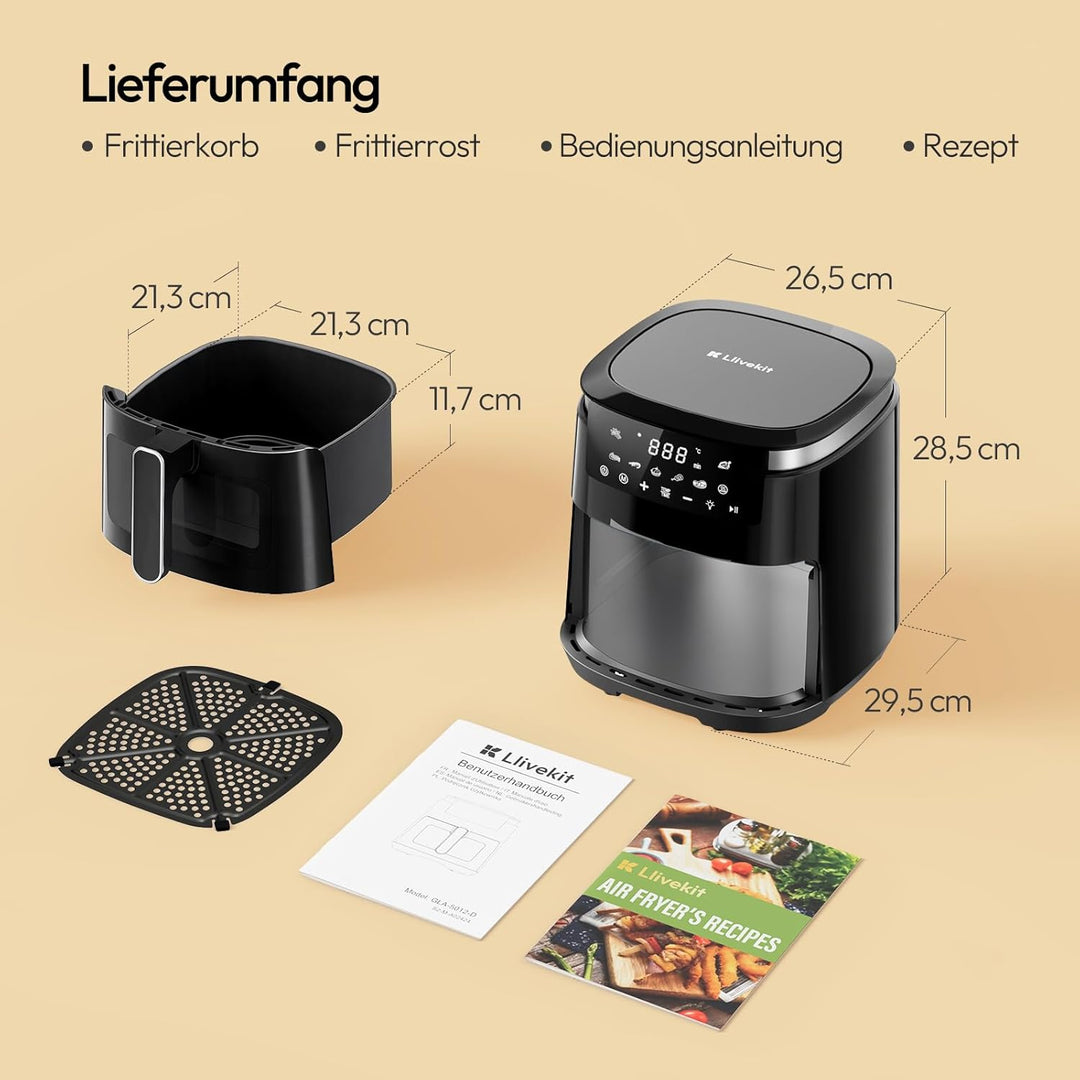 LLIVEKIT 5.5L Heissluftfritteuse XXL, 8-in-1 Airfryer mit Warmhaltefunktion auf Knopfdruck, Heissluf