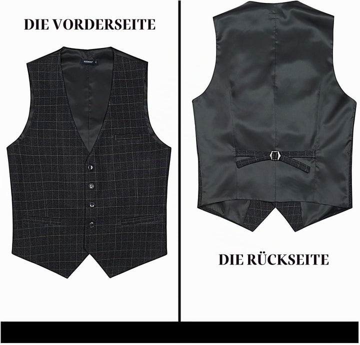 HISDERN Manner Formale Hochzeitsfeier Weste Baumwolle Plaid Kleid Anzug Weste für Herren graues XS,
