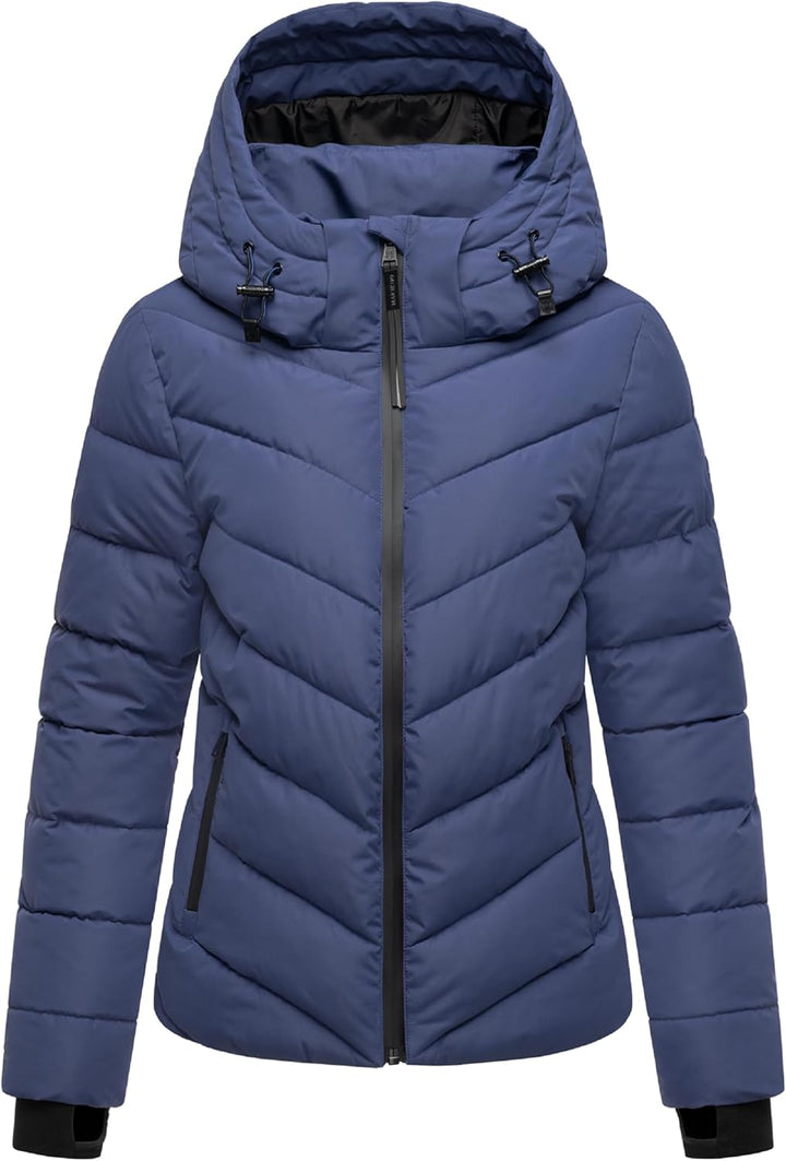 MARIKOO Damen Winterjacke warme Steppjacke mit abnehmbarer Kapuze Samuiaa XVI XS-3XL XS Blue Violet,