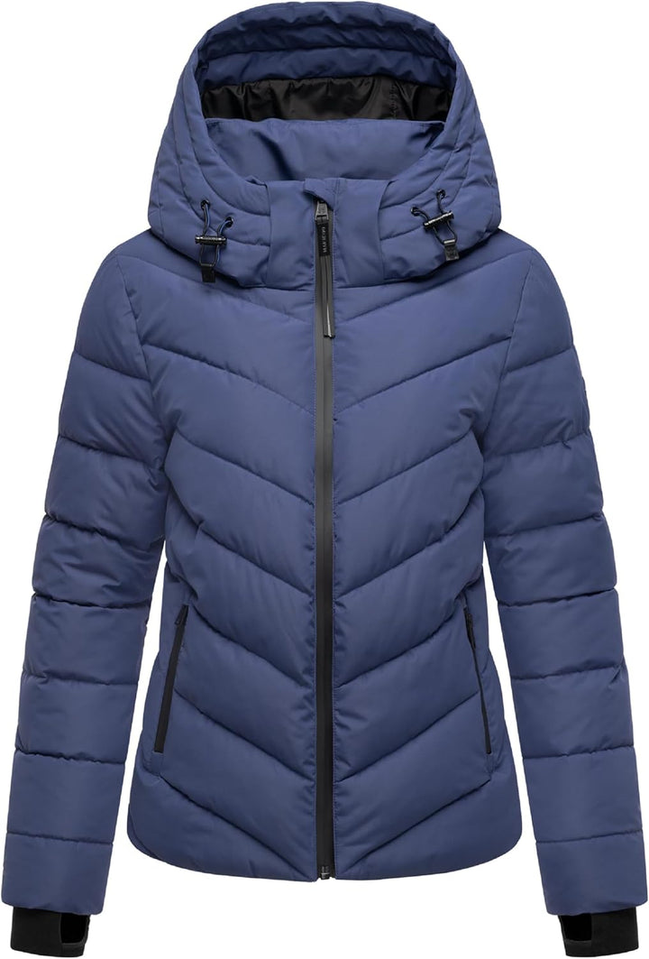 MARIKOO Damen Winterjacke warme Steppjacke mit abnehmbarer Kapuze Samuiaa XVI XS-3XL S Blue Violet,
