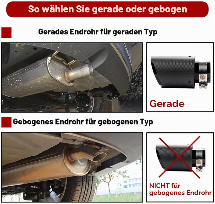 Krtopo 63mm Auspuffspitzen Auspuff Edelstahl und Glänzende Kohlefaser Auto Auspuff Endrohr, Einlass