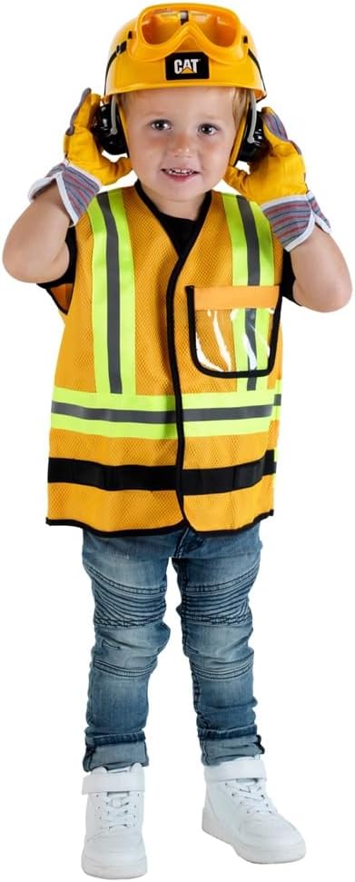 Klein Theo 3224 CAT Bauarbeiterweste | Mit Helm, Handschuhen, Brille und Ohrenschützern | Schutzwest