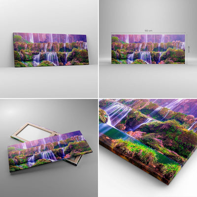 Panorama Bilder auf Leinwand 100x40cm Leinwandbild Wasserfall Natur Gross Wanddeko Bild Schlafzimmer