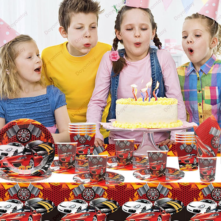Doyomtoy Auto Geburtstag Party Set,61 Stück Rennwagen Geburtstag Deko for Boys Enthält Pappteller,Pa