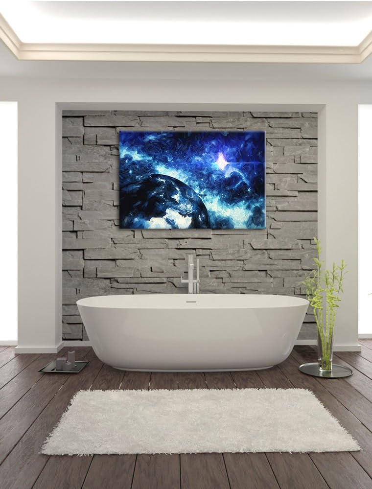 Pixxprint die Erde von Oben bei Nacht Kunst Pinsel Effekt, Format: 100x70 auf Leinwand, XXL riesige