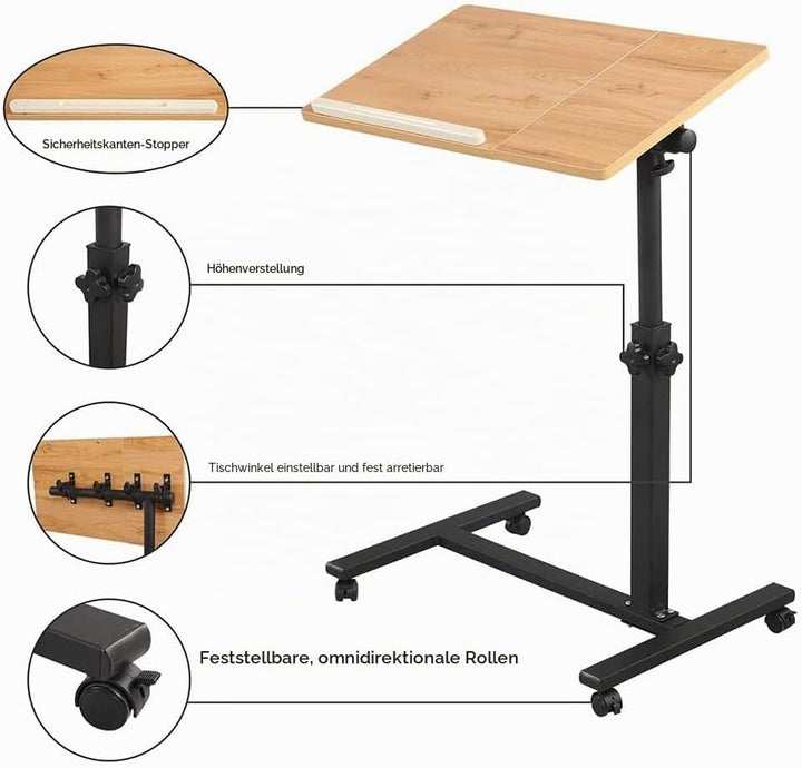 HUOLE Stehpult Höhenverstellbarer Schreibtisch/Mobiler Stehtisch mit 4 Rollen, Steh-Sitz Schreibtisc