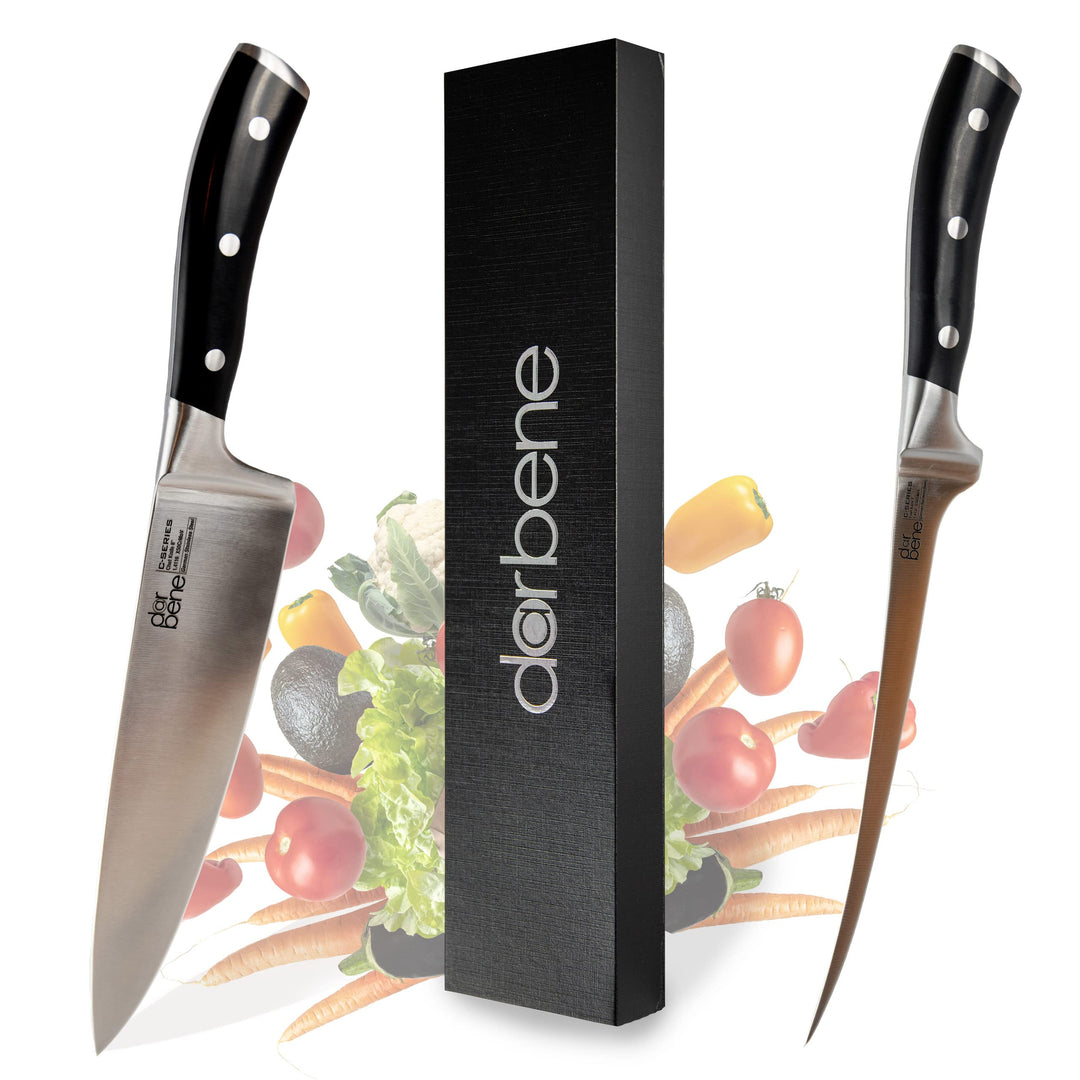 DarBene C-Series 2teilig Profi Küchenmesser aus deutschem Edelstahl, Filetiermesser 18cm, Chefmesser