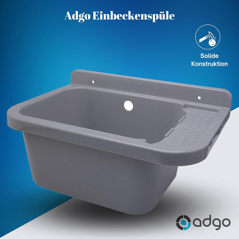 ADGO Gewerbespüle mit Grosse Kammer, Grossraumspüle, Waschbecken, Industriespüle für Garage, Waschkü