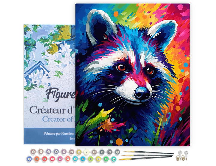 Figured'Art Malen Nach Zahlen Erwachsene Mit Rahmen Waschbär Farbenfroh Abstrakt - Paint by Numbers