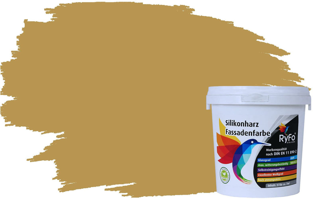 RyFo Colors Silikonharz Fassadenfarbe Lotuseffekt Trend Ockergelb 1l - bunte Fassadenfarbe, weitere
