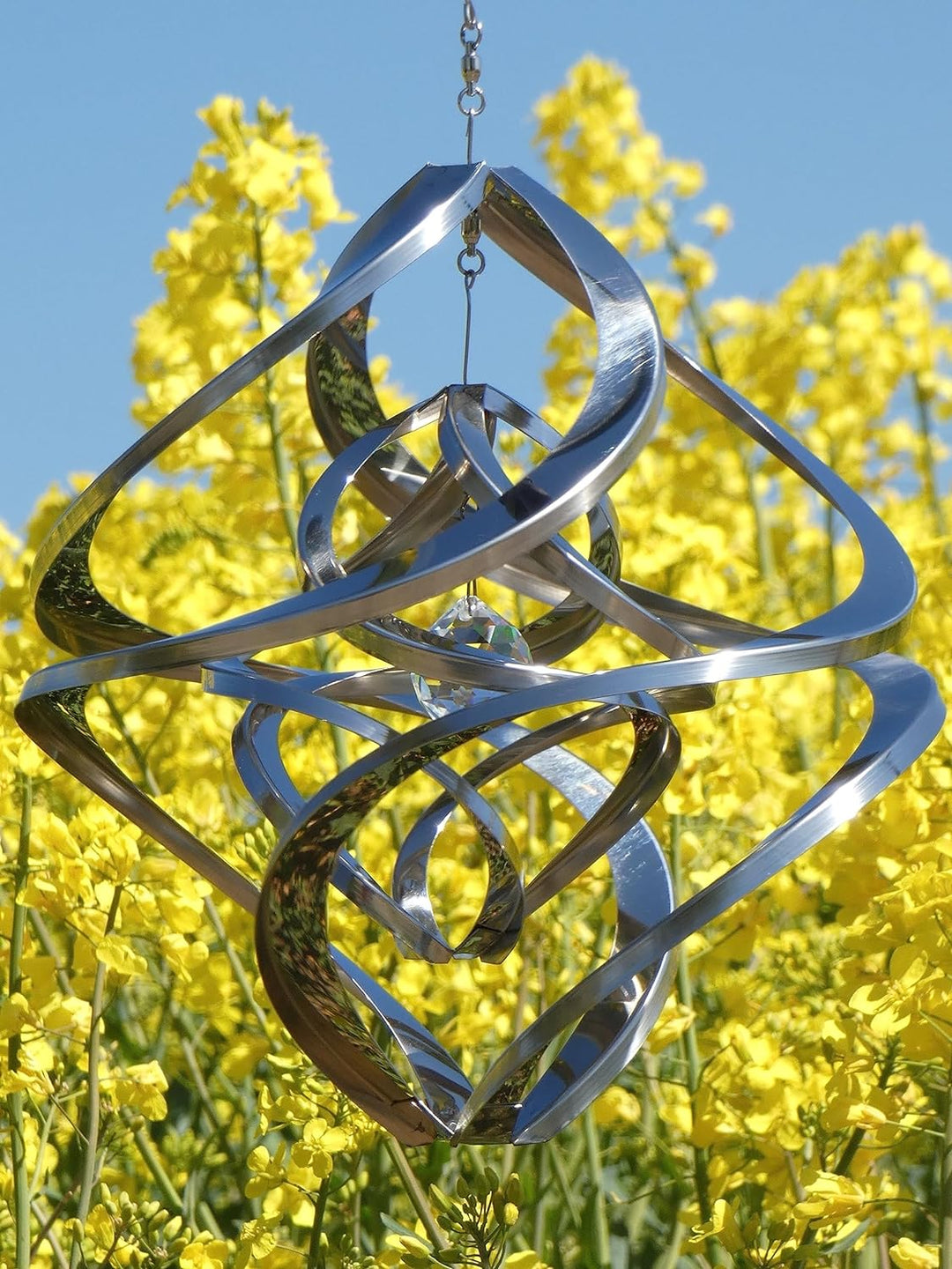 Pommerntraum ® | Edelstahlwindspiel MIT KRISTALL ROSTFREI Windspiel Edelstahl Winddancer Double-Twis