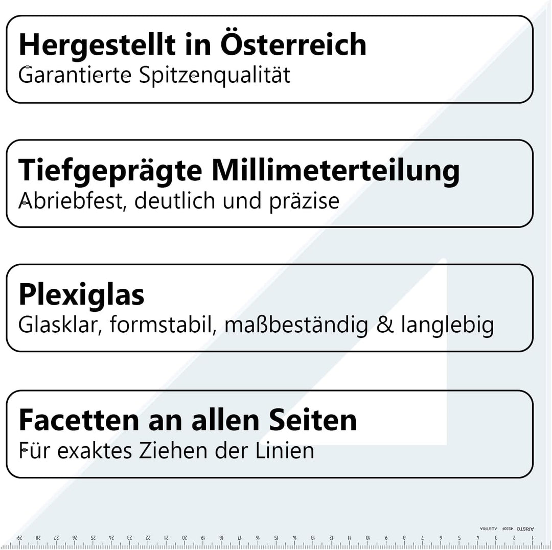 Aristo AR4530F Dreieck 45° mit Facette (Kathete 297mm, Hypotenuse 420mm, abriebfeste Tiefprägung der