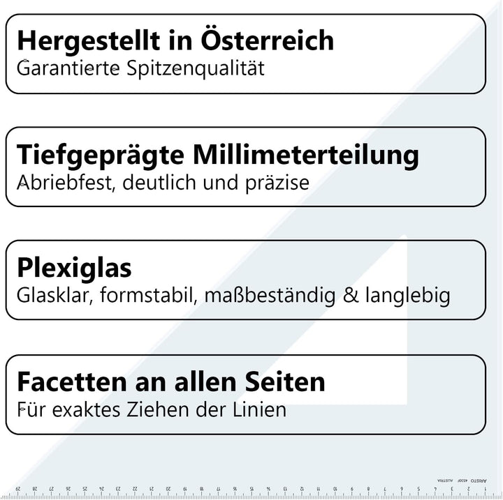 Aristo AR4530F Dreieck 45° mit Facette (Kathete 297mm, Hypotenuse 420mm, abriebfeste Tiefprägung der