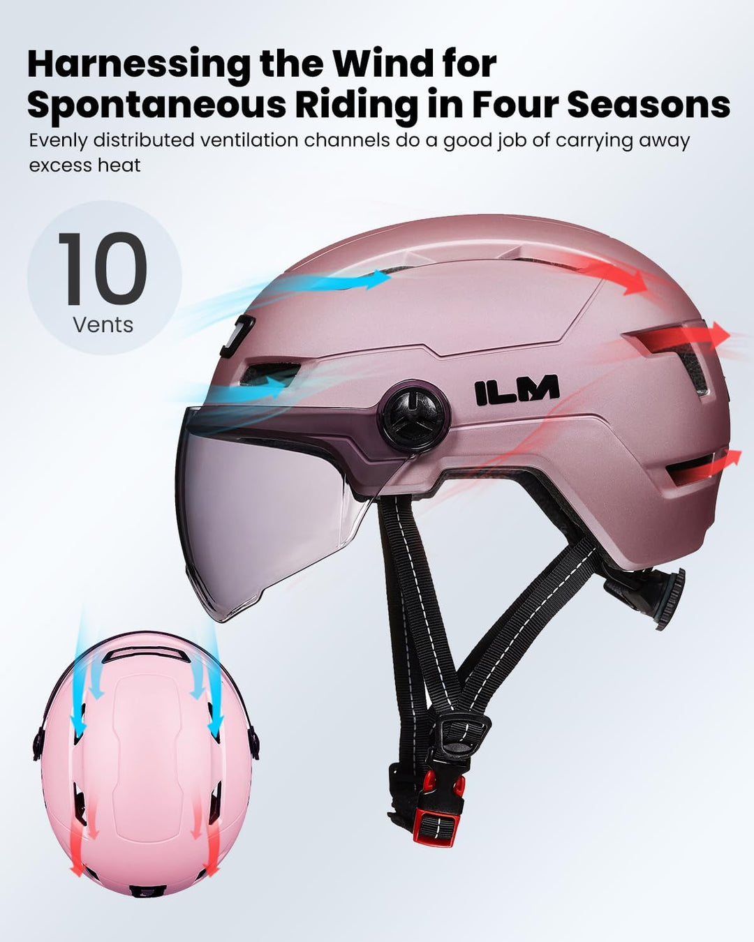 ILM Fahrradhelm mit Visier und LED Licht Mountain&Road Fahrradhelme für Damen und Herren Fahrradhelm