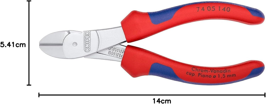 Knipex Kraft-Seitenschneider verchromt, mit Mehrkomponenten-Hüllen 140 mm 74 05 140 verchromt 140 mm