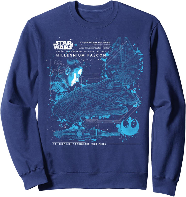 Star Wars Last Jedi Rey Millennium Falcon Schematic Sweatshirt