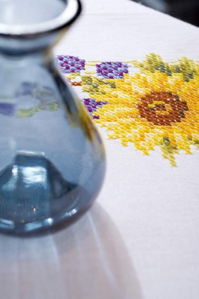 Vervaco Tischläufer Sonnenblümchen Stickpackung/Läufer im vorgedruckten/vorgezeichneten Kreuzstich,