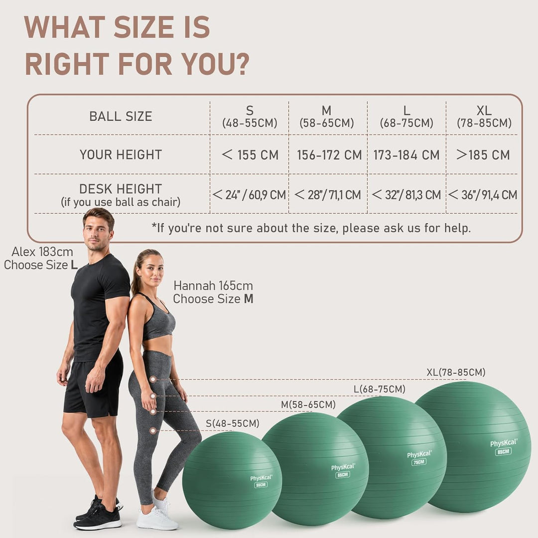 PhysKcal Gymnastikball und 23 cm Pilatesball Set, Anti Burst Gymnastikball, Anti-Rutsch-Sitzball, Ba