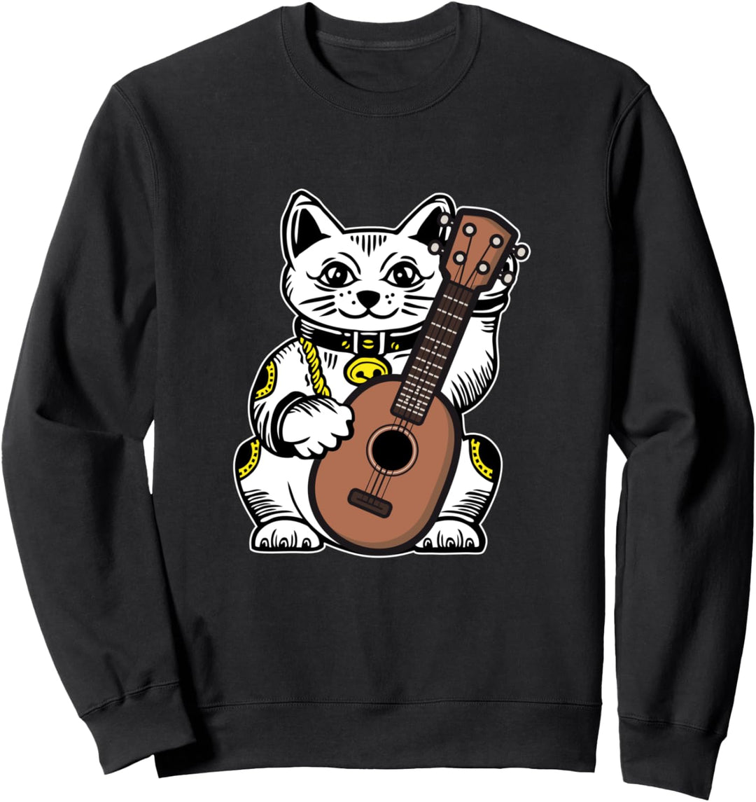 Glückskatze Gitarrist Musik Akustik Uke Musikinstrument Sweatshirt