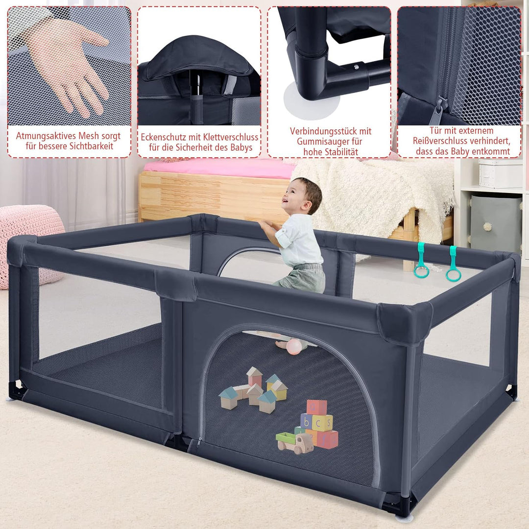GOPLUS Baby Laufstall mit 50 Spielbällen, Krabbelgitter für Kleinkinder & Säulinge, stabiler Laufgit