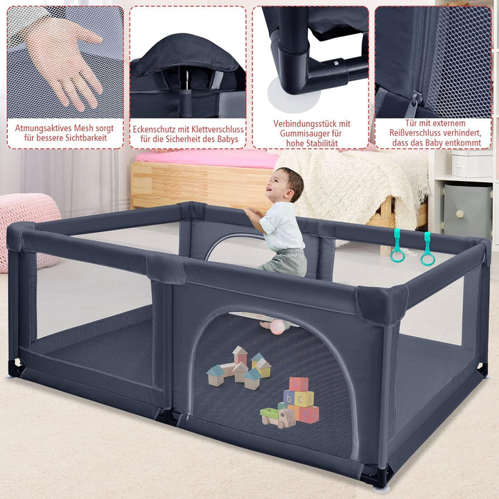 GOPLUS Baby Laufstall mit 50 Spielbällen, Krabbelgitter für Kleinkinder & Säulinge, stabiler Laufgit