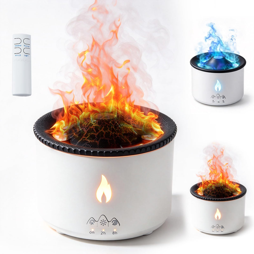 Vulkan Luftbefeuchter, Flammen Aroma Diffusor, 300ml Kapazität Weiss, Weiss