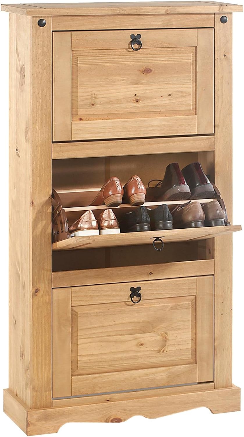 IDIMEX Schuhkipper Schuhschrank Schuhkommode Schuhregal Tequila 3 Klappen Flur Diele Kiefer massiv g
