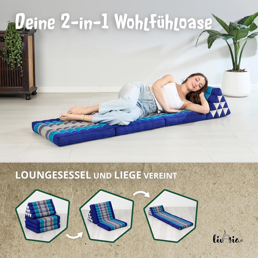 livasia Thaikissen mit 3 Auflagen, Dreieckskissen mit Klappmatratze, Keilkissen Kapok, Rückenkissen