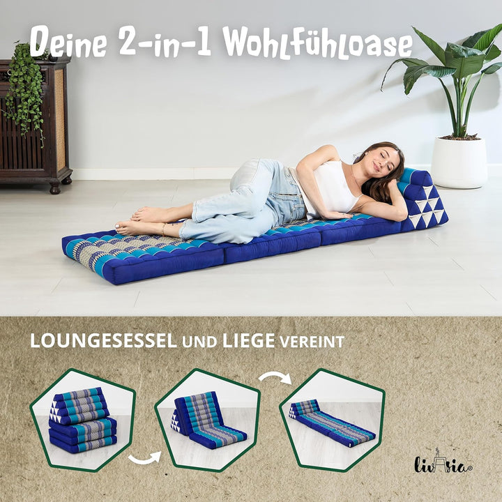 livasia Thaikissen mit 3 Auflagen, Dreieckskissen mit Klappmatratze, Keilkissen Kapok, Rückenkissen