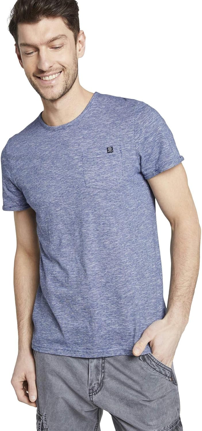 TOM TAILOR Herren T-Shirts/Tops Strukturiertes T-Shirt mit Brusttasche Blue dot Structure,M,23393,60