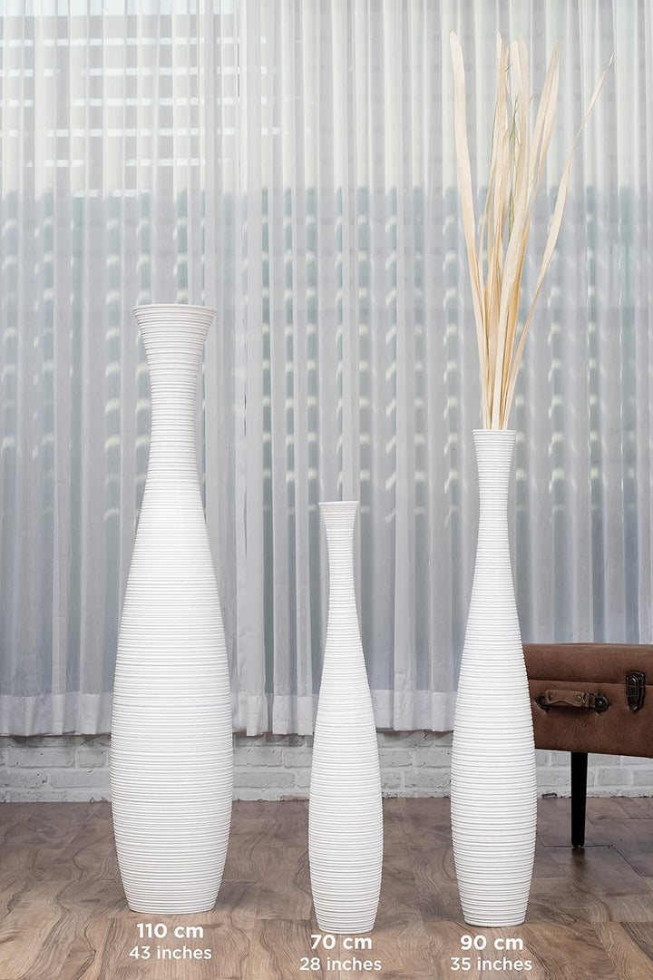Leewadee Grosse Bodenvase für Dekozweige hohe Standvase Design Holzvase, Holz, 70 cm, Weiss 70 cm We