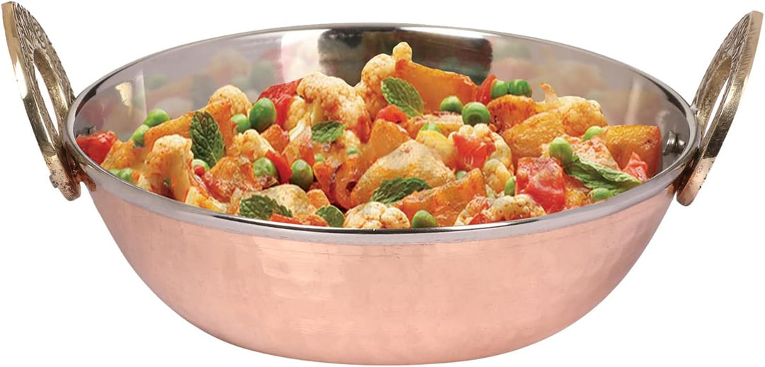 Zap Impex Indische Servierschale Kupfer Gehämmerter Edelstahl Karahi Indische Gerichte und Portion C
