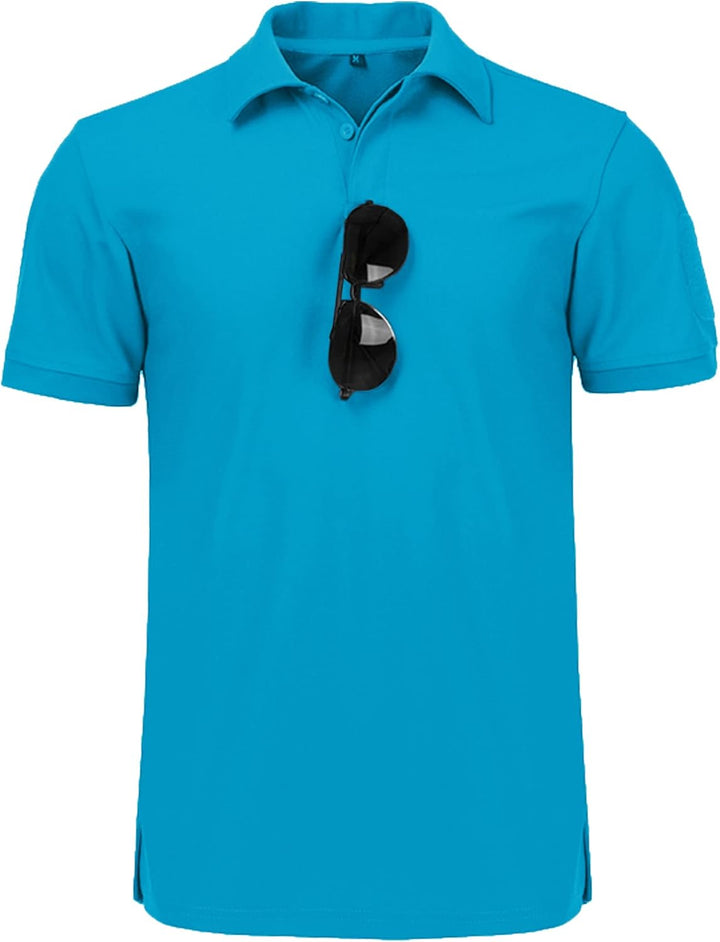 geeksport Poloshirt Herren Golf Kurzarm Freizeit Sport Polo Tennis Tshirts mit Brillenhalter Knopfle