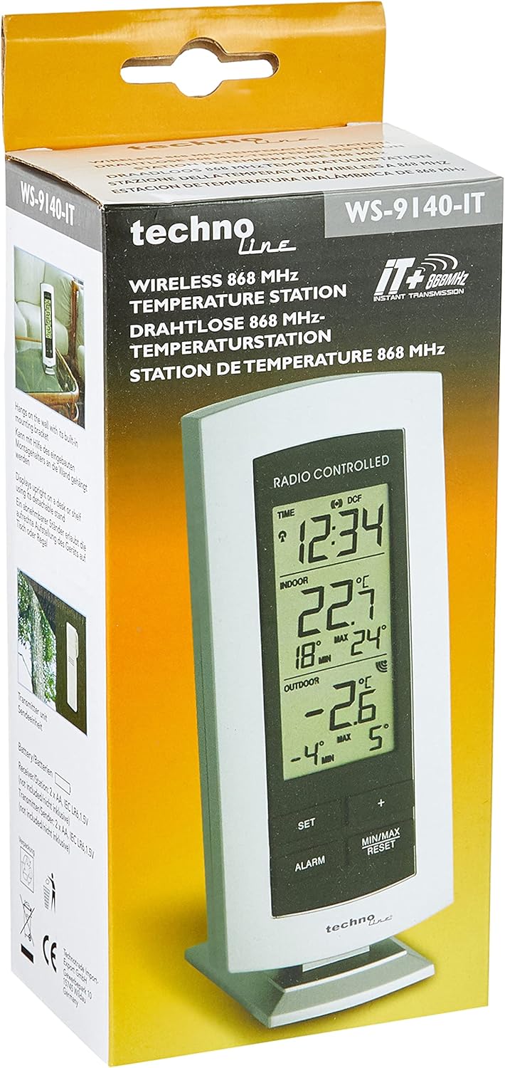 Technoline WS 9140-IT klassische Wetterstation mit Funkuhr,Innen- sowie Aussentemperaturanzeige, sil