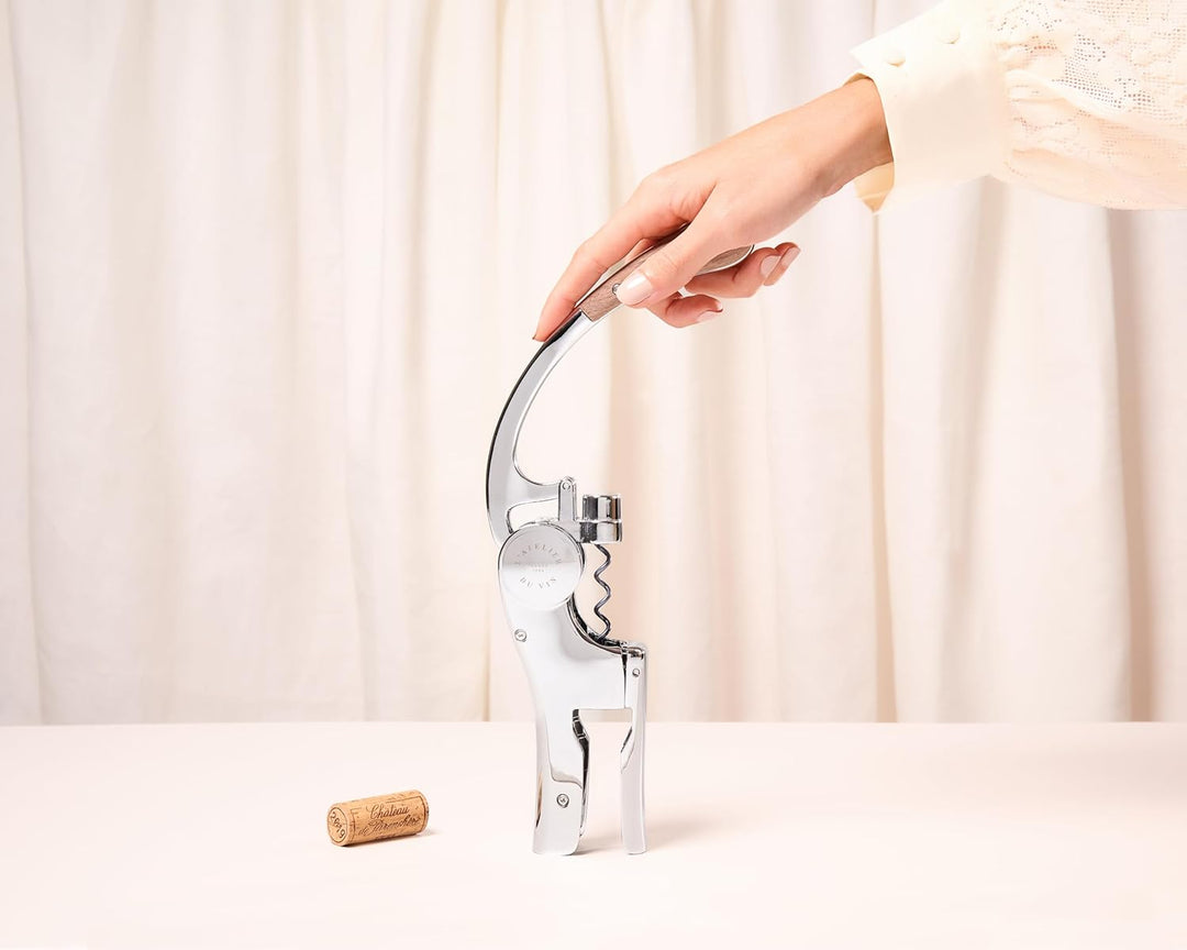 L’ATELIER DU VIN – Oeno Motion Wood & Chrome – Vertikaler Hebelkorkenzieher - Verchromtes Metall und
