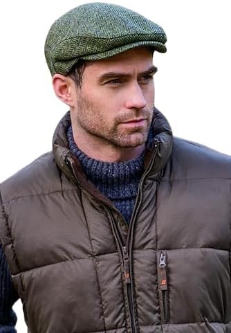 Mucros Weavers Irish Trinity Flat Cap für Herren Newsboy Hut XL Green Herringbone, XL Green Herringb
