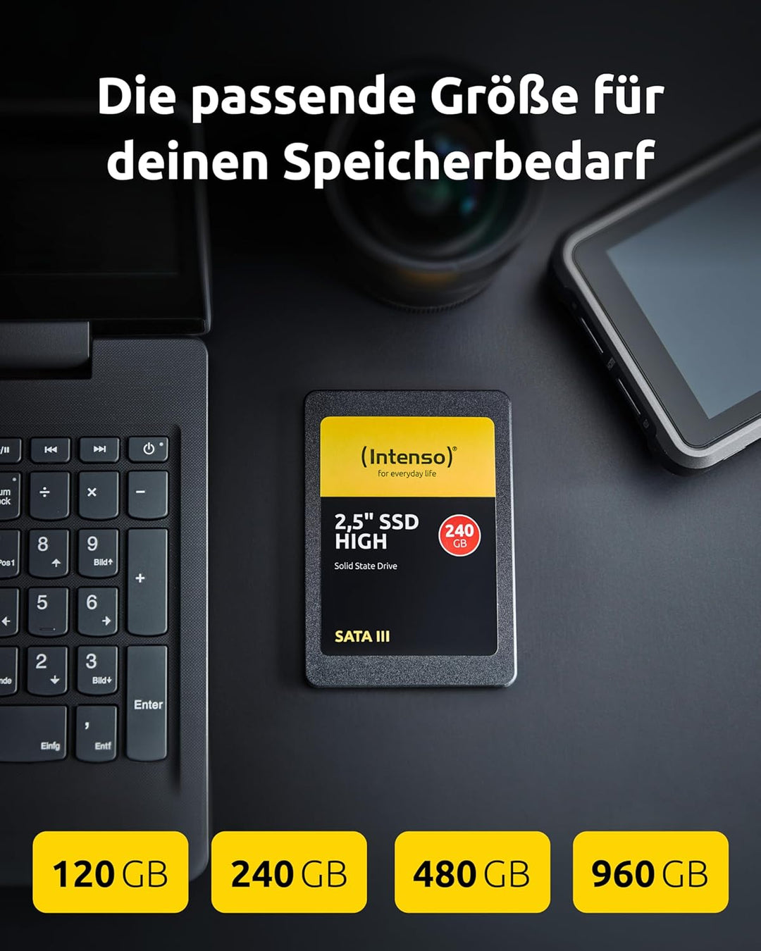 Intenso Interne 2,5" SSD SATA III High, 960 GB, 520 MB/Sekunden, Schwarz 960GB Sata 2,5" High