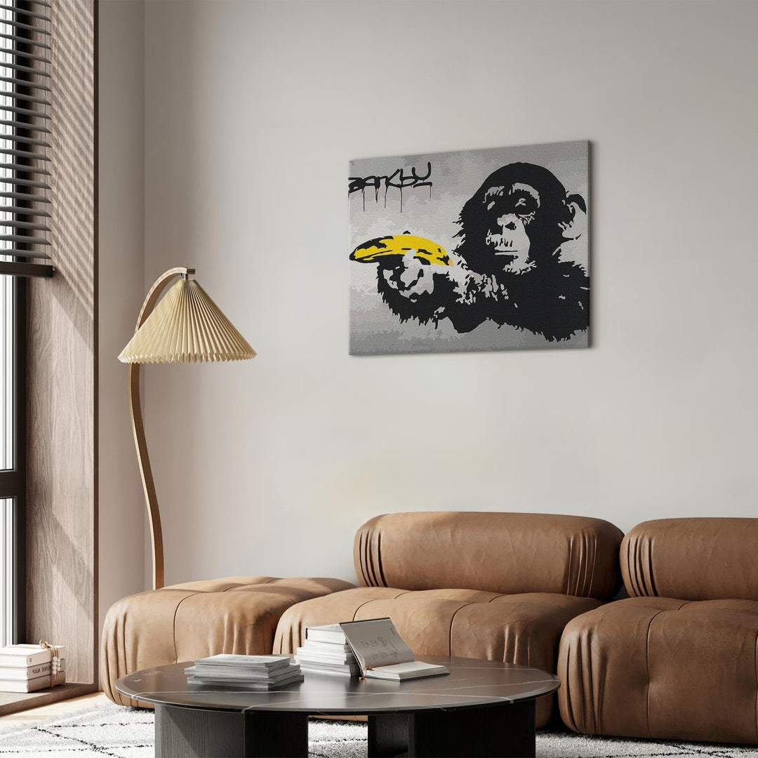 murando - Malen nach Zahlen Banksy Affe 50x40 cm Malset mit Holzrahmen auf Leinwand für Erwachsene K