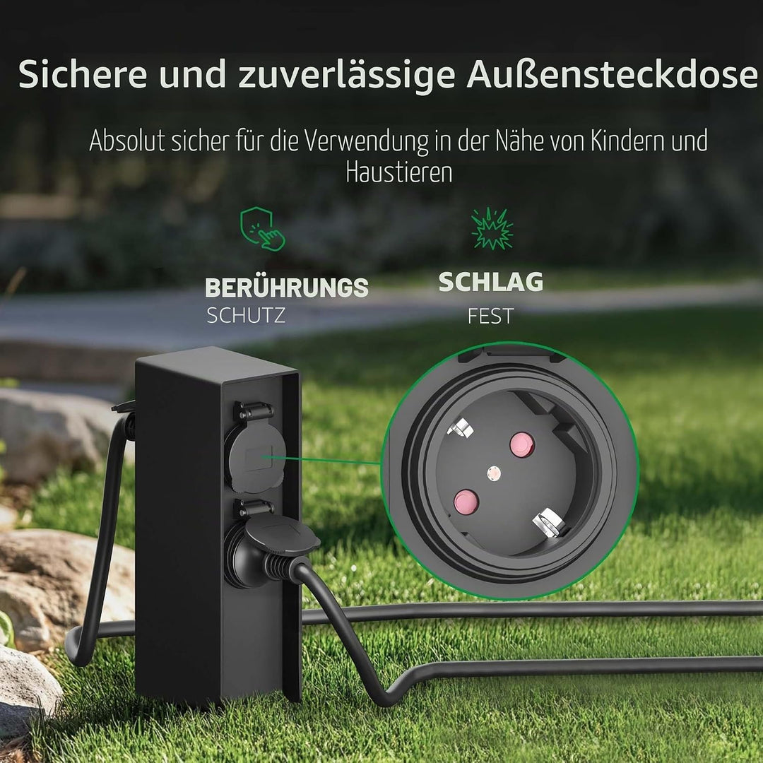 Ledvion - Aussensteckdose mit Pfahl, 4 Steckdosen, Wasserdicht IP44, 3 Jahre Garantie 23 Schwarz, 23