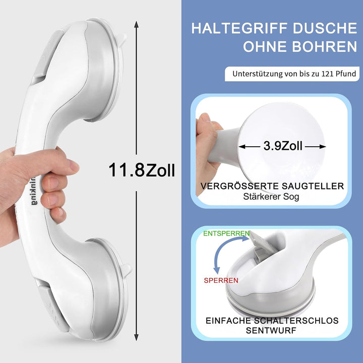 Newthinking Dusche Haltegriff mit Saugnapf 30CM, Haltegriff Dusche Ohne Bohren, Haltegriff Badewanne