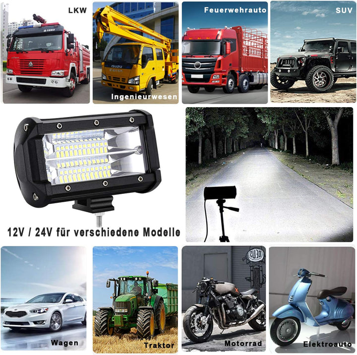 AufuN LED Arbeitsscheinwerfer 72W LED Zusatzscheinwerfer Offroad Scheinwerfer 21600LM 10-30V 6000K A