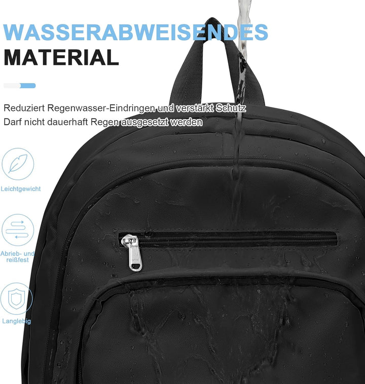 Schwarzer Rucksack Damen Herren, Leichter Schulrucksack Teenager Mädchen Jungen, Wasserabweisend Uni
