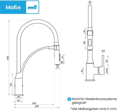 Bächlein Küchenarmatur Assaranco – 360 Grad schwenkbar (Chrom) – Einhand-Spültischbatterie mit flexi