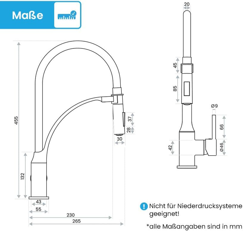 Bächlein Küchenarmatur Assaranco – 360 Grad schwenkbar (Chrom) – Einhand-Spültischbatterie mit flexi