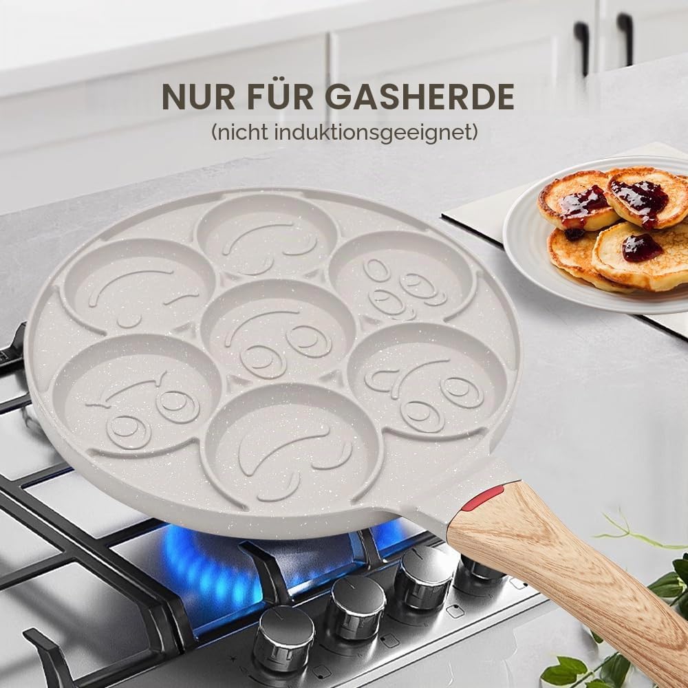 Smiley Pancake Pfanne, Antihaft Pancake Maker 7 Löcher Spiegelei-Pfanne für Kinder, 26 cm (Weiss) We