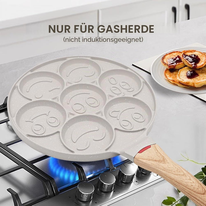 Smiley Pancake Pfanne, Antihaft Pancake Maker 7 Löcher Spiegelei-Pfanne für Kinder, 26 cm (Weiss) We