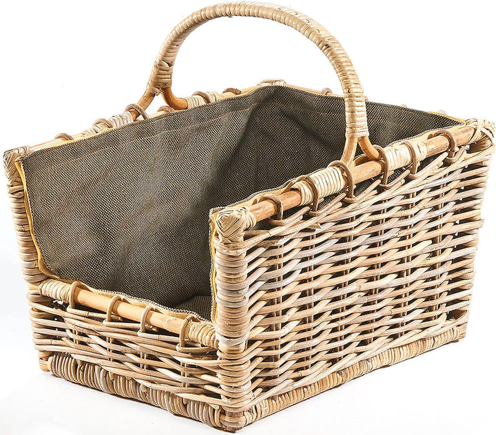 Kobolo Kaminholzkorb Holztrage für Kaminholz -Rattan grau abnehmbarer Textileinsatz in