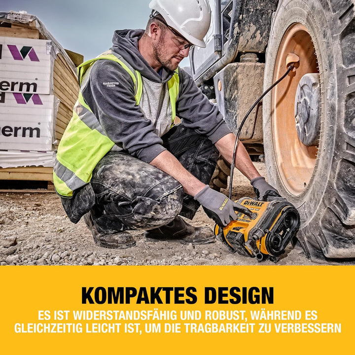 Dewalt Akku-Kompakt-Kompressor (12V-Anschluss oder 18V Akku, 11 bar, für Fahrrad- und Autoreifen, Ro