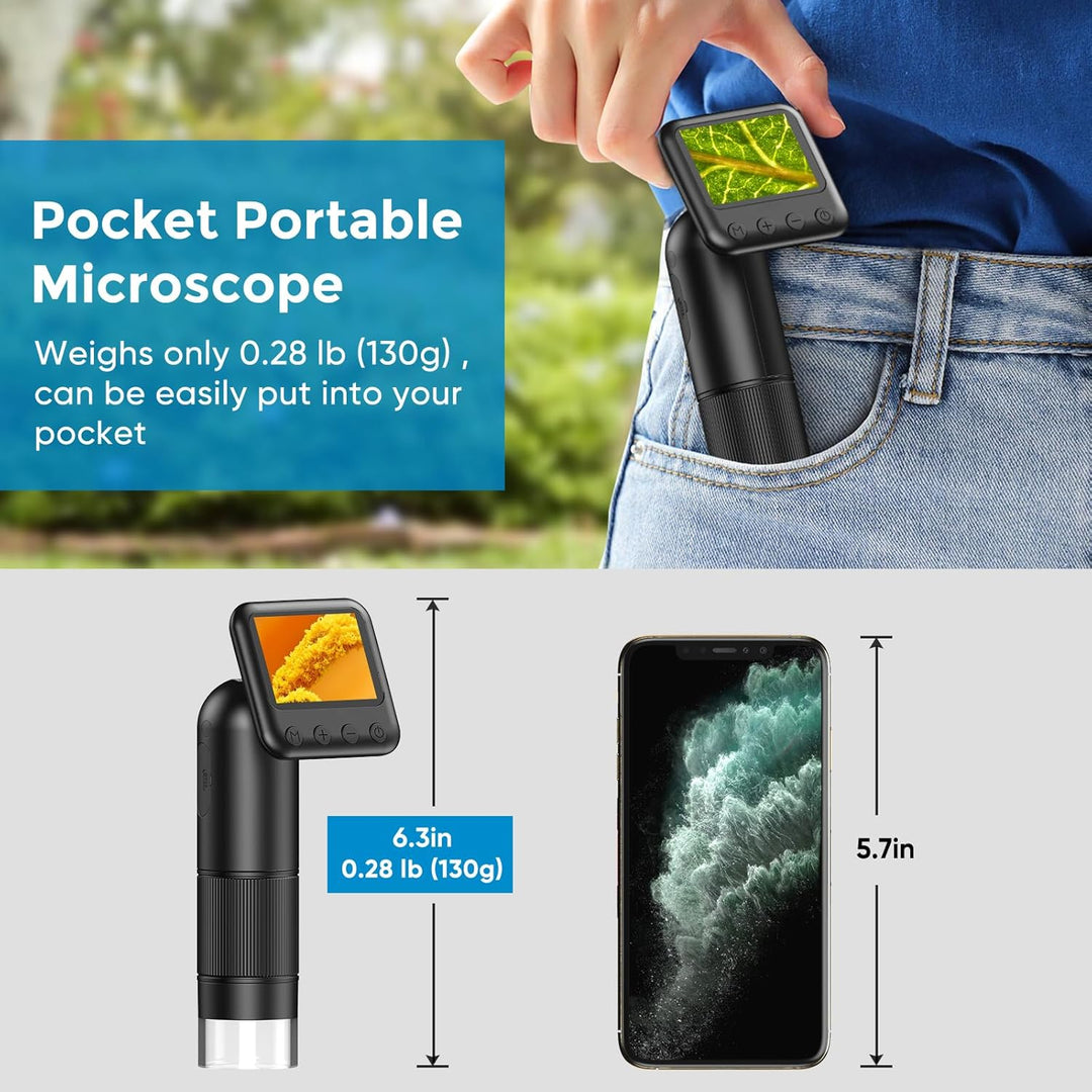 LCD Digital Handheld Microscope, 800x Portable Pocket Microscope for Kids with LED Lights, Electroni